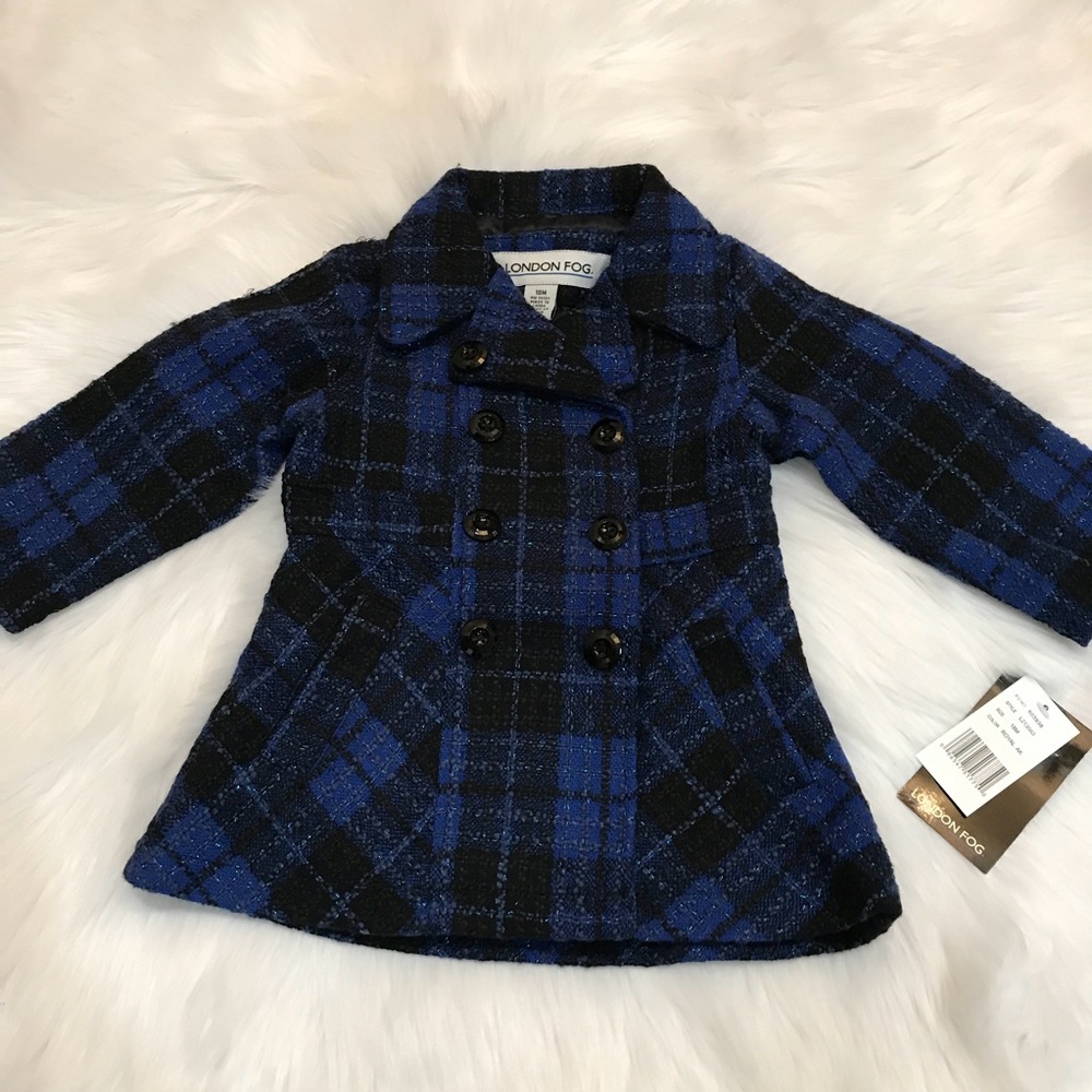 NWT London Fog Baby Girl Plaid Peacoat
